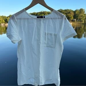 Theory  White Short Sleeve Tee - Button Back - airy cotton - S